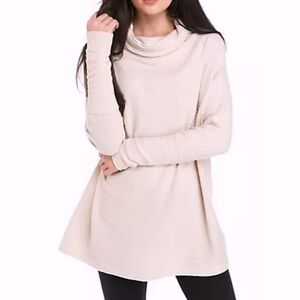 Free People Kitty Thermal Waffle Knit Top Cream Pink Mockneck Long Sleeve Size S